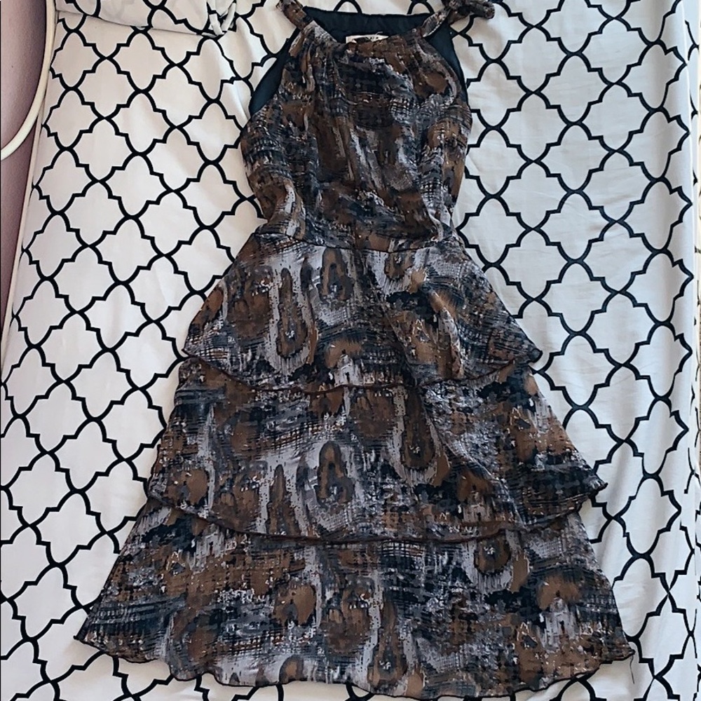 Gray and Brown Ruffle Tier Dress